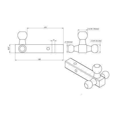 Насадка фаркопа с 3-мя ЧЕРНЫМИ шарами, 1-7/8", 2", 2-5/16", квадратный профиль