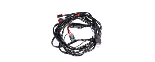 Проводка для Одной фары мощностью до 120W, 12V, Врезная кнопка круглая с реле и предохранителем.