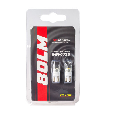 Светодиодная лампа W5W (T10) Optima Premium 80Lm, LG Chip, 0,84W, YELLOW, 12V, (W2.1X9.5D), комплект 2 шт.